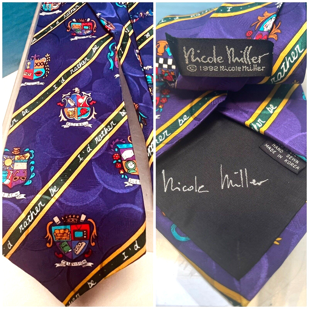 Nicole Miller SIGNED Artist Neck Tie 100% Silk I’d Rather Be…Eating Sleeping Sex